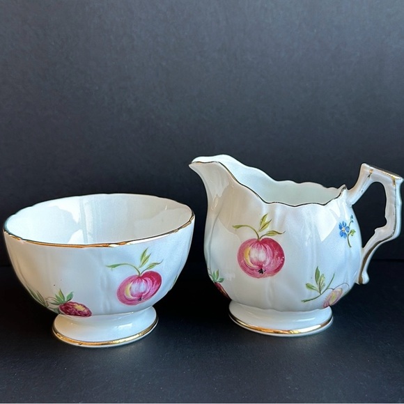 Aynsley FLORIDA Pattern Bone China Small Open Sugar & Creamer Set Fruits Flowers - Picture 1 of 11